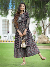 Women Black Chanderi Festive Printed Tiered Kurta